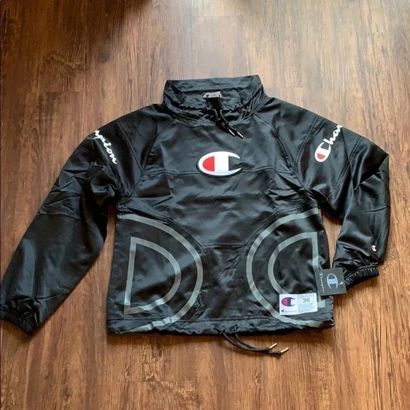 Champion Pullover Jacket Black Logo High Collar Size Small New - Picture 1 of 10